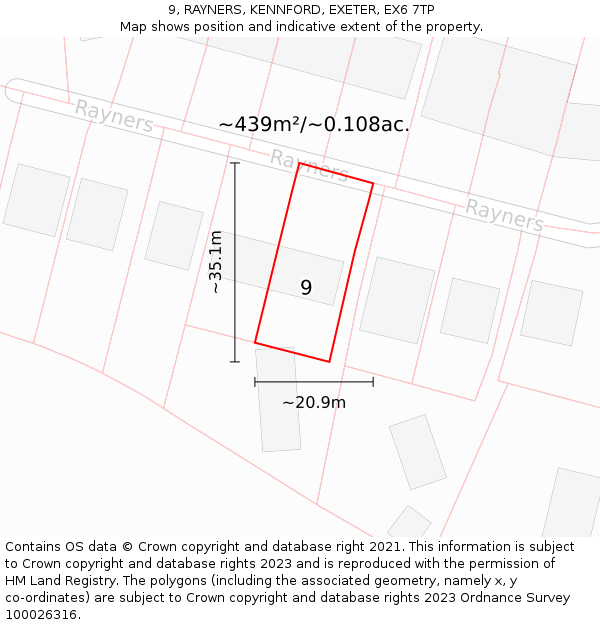 9, RAYNERS, KENNFORD, EXETER, EX6 7TP: Plot and title map