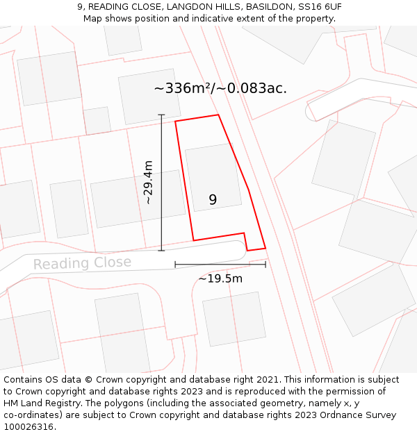 9, READING CLOSE, LANGDON HILLS, BASILDON, SS16 6UF: Plot and title map