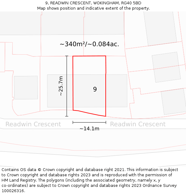 9, READWIN CRESCENT, WOKINGHAM, RG40 5BD: Plot and title map