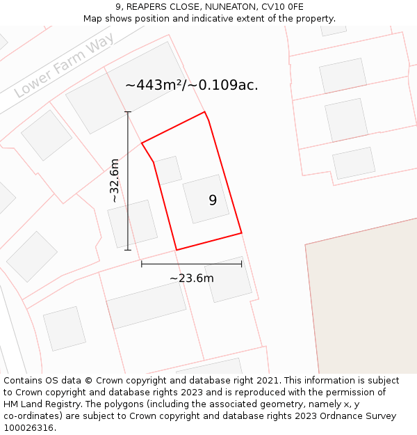 9, REAPERS CLOSE, NUNEATON, CV10 0FE: Plot and title map