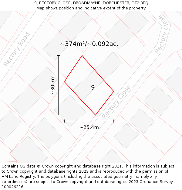 9, RECTORY CLOSE, BROADMAYNE, DORCHESTER, DT2 8EQ: Plot and title map