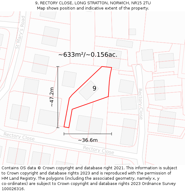 9, RECTORY CLOSE, LONG STRATTON, NORWICH, NR15 2TU: Plot and title map
