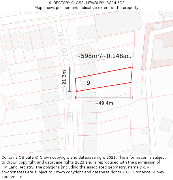 9, RECTORY CLOSE, NEWBURY, RG14 6DF: Plot and title map