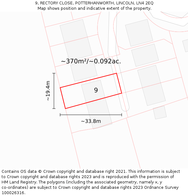 9, RECTORY CLOSE, POTTERHANWORTH, LINCOLN, LN4 2EQ: Plot and title map