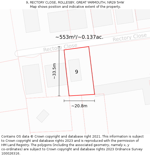 9, RECTORY CLOSE, ROLLESBY, GREAT YARMOUTH, NR29 5HW: Plot and title map
