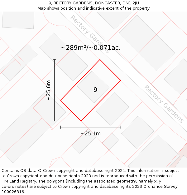 9, RECTORY GARDENS, DONCASTER, DN1 2JU: Plot and title map