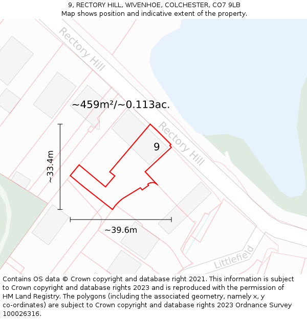 9, RECTORY HILL, WIVENHOE, COLCHESTER, CO7 9LB: Plot and title map