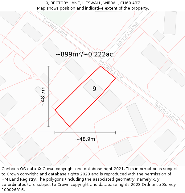 9, RECTORY LANE, HESWALL, WIRRAL, CH60 4RZ: Plot and title map