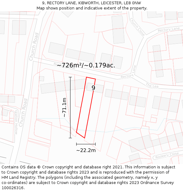 9, RECTORY LANE, KIBWORTH, LEICESTER, LE8 0NW: Plot and title map