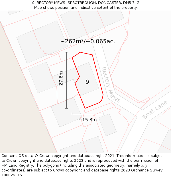9, RECTORY MEWS, SPROTBROUGH, DONCASTER, DN5 7LG: Plot and title map