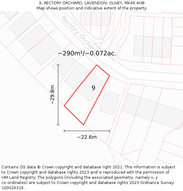 9, RECTORY ORCHARD, LAVENDON, OLNEY, MK46 4HB: Plot and title map