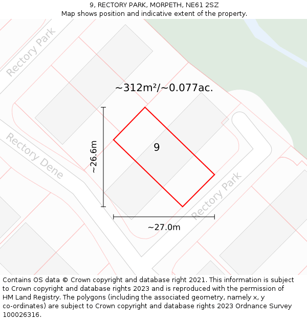 9, RECTORY PARK, MORPETH, NE61 2SZ: Plot and title map