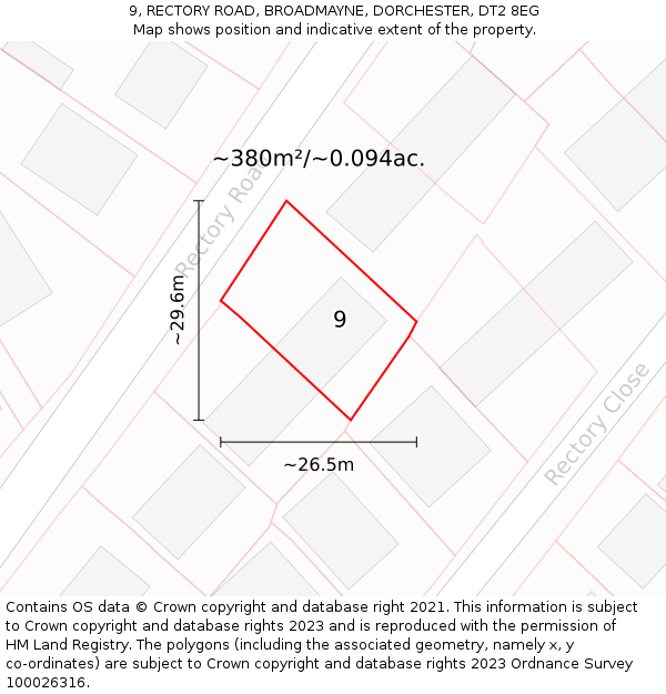 9, RECTORY ROAD, BROADMAYNE, DORCHESTER, DT2 8EG: Plot and title map