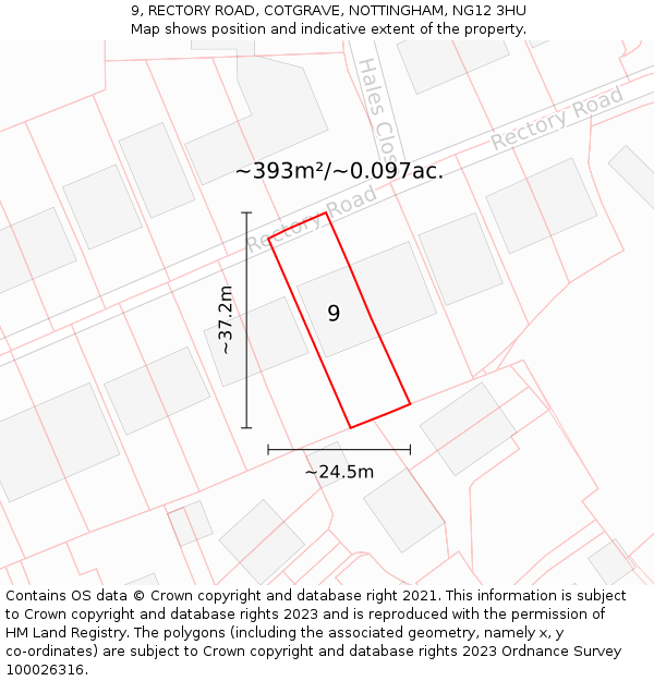 9, RECTORY ROAD, COTGRAVE, NOTTINGHAM, NG12 3HU: Plot and title map