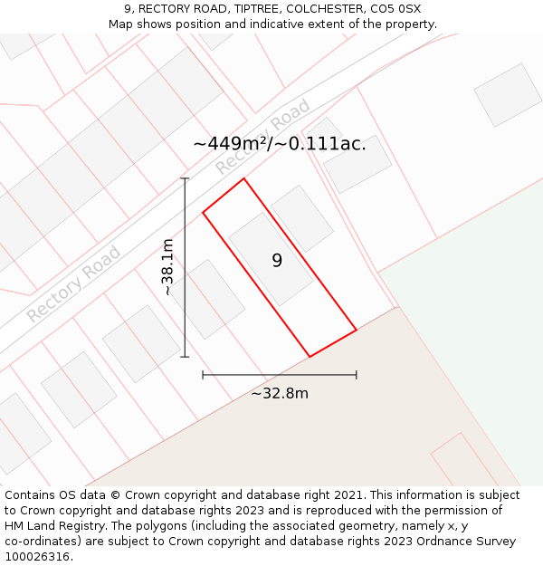 9, RECTORY ROAD, TIPTREE, COLCHESTER, CO5 0SX: Plot and title map