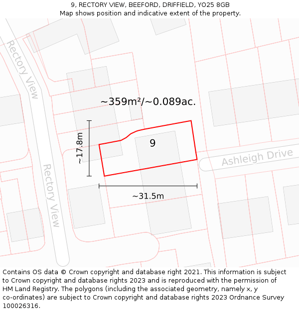 9, RECTORY VIEW, BEEFORD, DRIFFIELD, YO25 8GB: Plot and title map