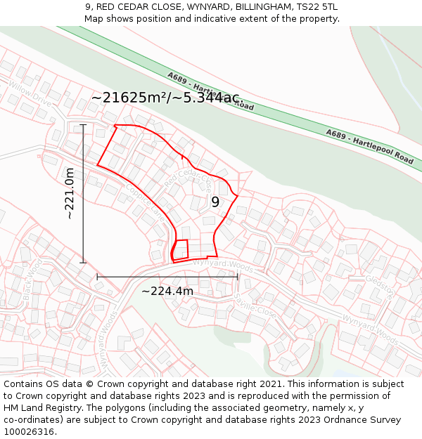 9, RED CEDAR CLOSE, WYNYARD, BILLINGHAM, TS22 5TL: Plot and title map