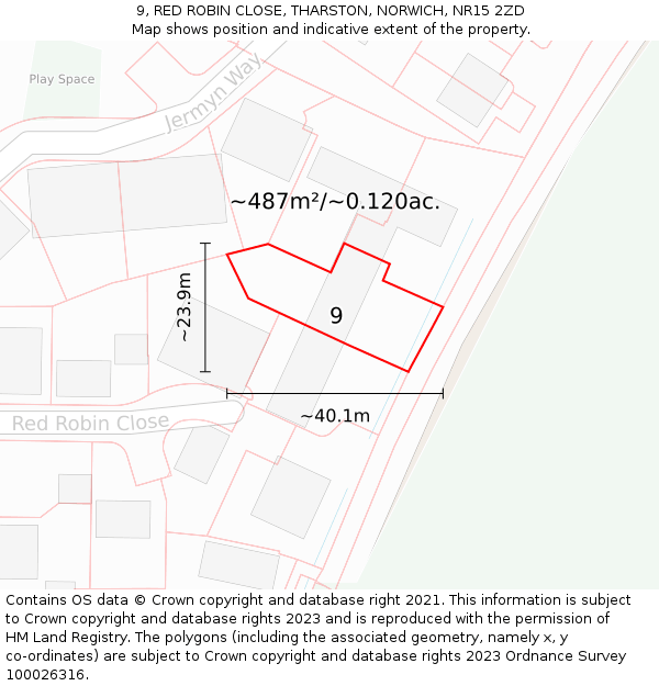 9, RED ROBIN CLOSE, THARSTON, NORWICH, NR15 2ZD: Plot and title map