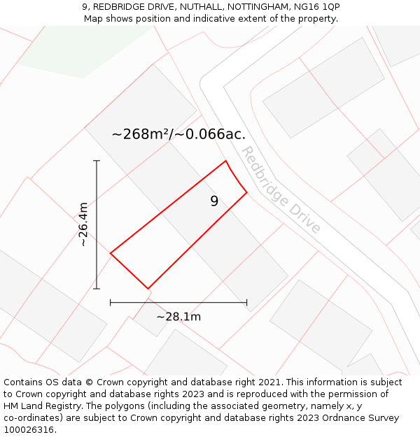 9, REDBRIDGE DRIVE, NUTHALL, NOTTINGHAM, NG16 1QP: Plot and title map