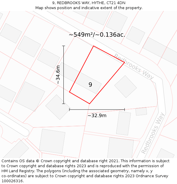 9, REDBROOKS WAY, HYTHE, CT21 4DN: Plot and title map