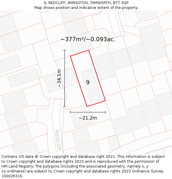 9, REDCLIFF, AMINGTON, TAMWORTH, B77 3QP: Plot and title map