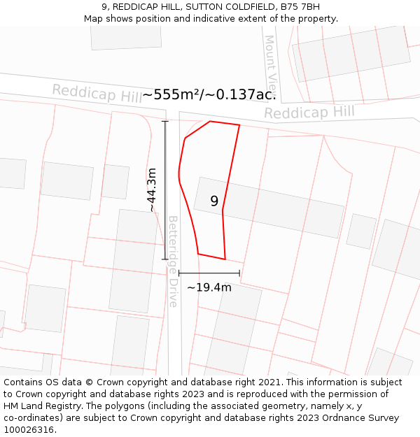 9, REDDICAP HILL, SUTTON COLDFIELD, B75 7BH: Plot and title map