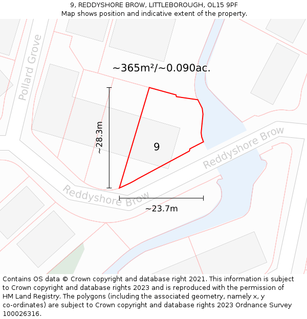 9, REDDYSHORE BROW, LITTLEBOROUGH, OL15 9PF: Plot and title map