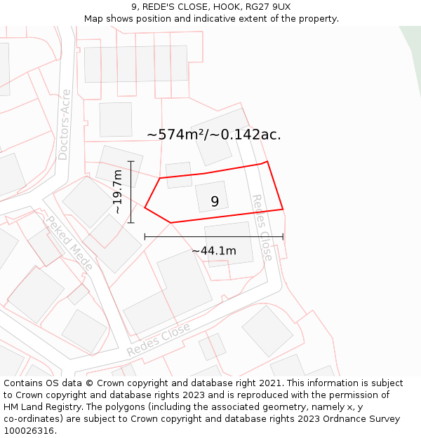 9, REDE'S CLOSE, HOOK, RG27 9UX: Plot and title map