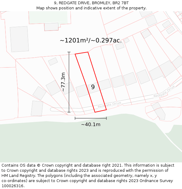 9, REDGATE DRIVE, BROMLEY, BR2 7BT: Plot and title map