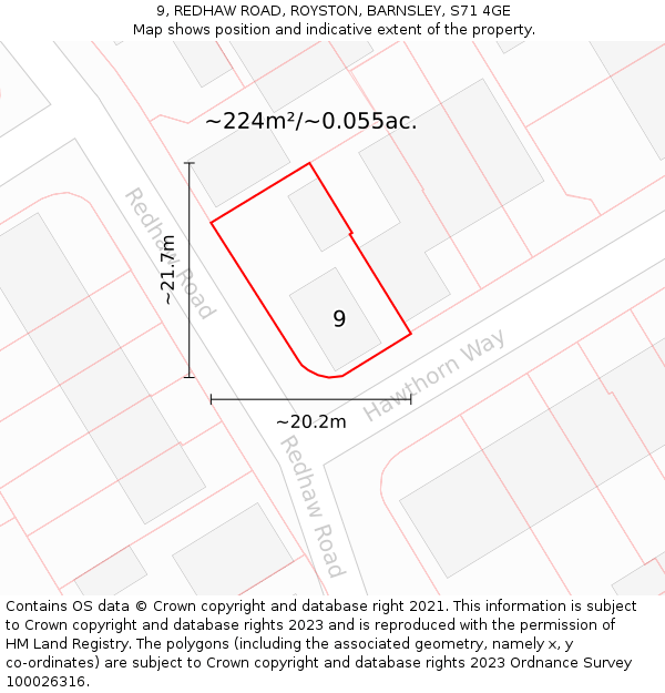 9, REDHAW ROAD, ROYSTON, BARNSLEY, S71 4GE: Plot and title map