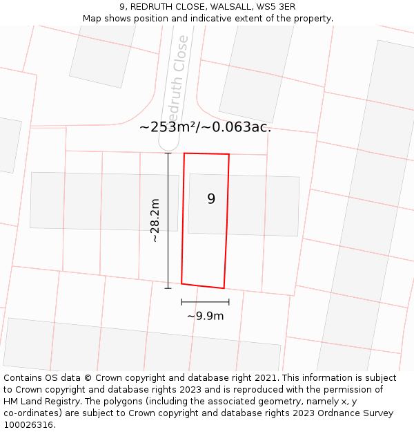 9, REDRUTH CLOSE, WALSALL, WS5 3ER: Plot and title map