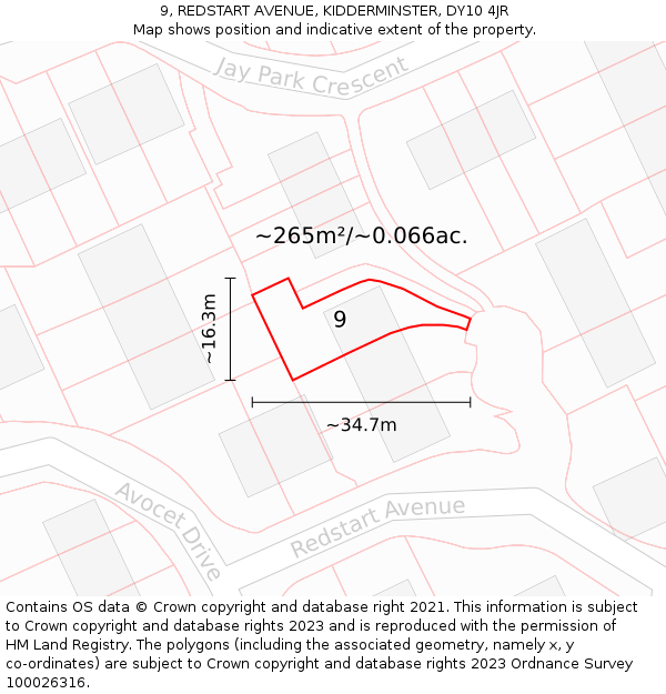 9, REDSTART AVENUE, KIDDERMINSTER, DY10 4JR: Plot and title map