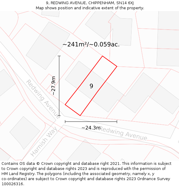9, REDWING AVENUE, CHIPPENHAM, SN14 6XJ: Plot and title map