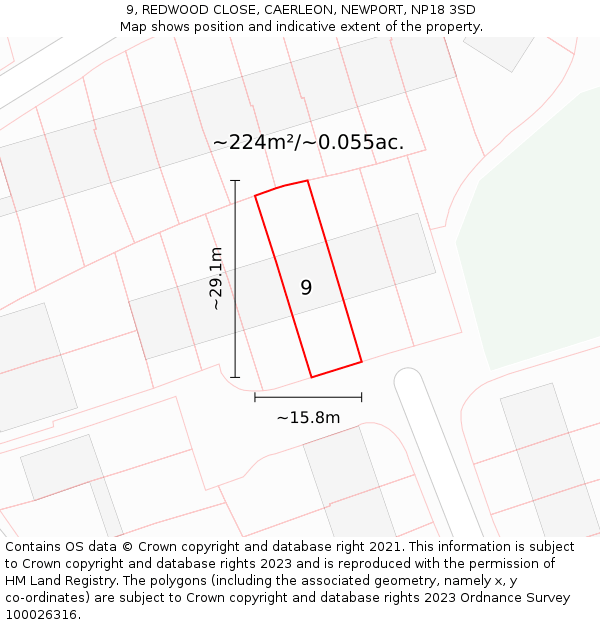 9, REDWOOD CLOSE, CAERLEON, NEWPORT, NP18 3SD: Plot and title map