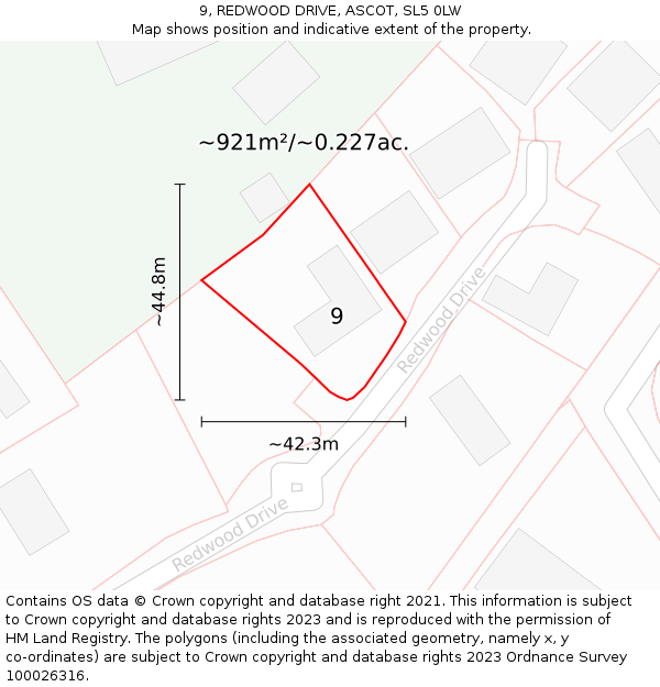 9, REDWOOD DRIVE, ASCOT, SL5 0LW: Plot and title map