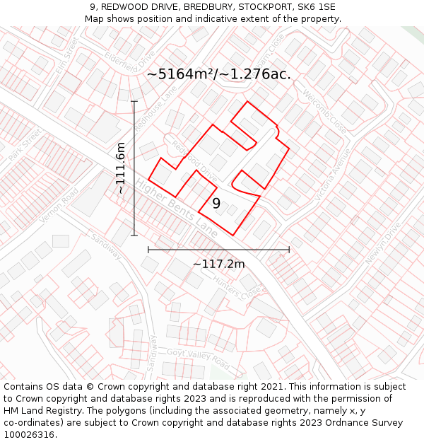 9, REDWOOD DRIVE, BREDBURY, STOCKPORT, SK6 1SE: Plot and title map
