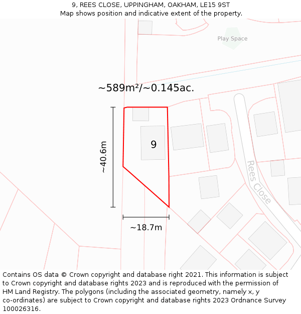 9, REES CLOSE, UPPINGHAM, OAKHAM, LE15 9ST: Plot and title map