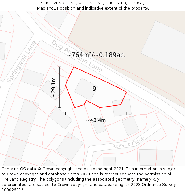 9, REEVES CLOSE, WHETSTONE, LEICESTER, LE8 6YQ: Plot and title map