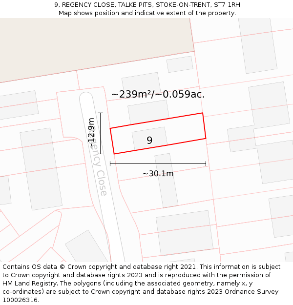 9, REGENCY CLOSE, TALKE PITS, STOKE-ON-TRENT, ST7 1RH: Plot and title map