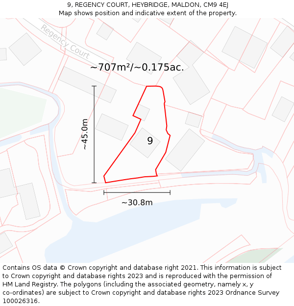 9, REGENCY COURT, HEYBRIDGE, MALDON, CM9 4EJ: Plot and title map