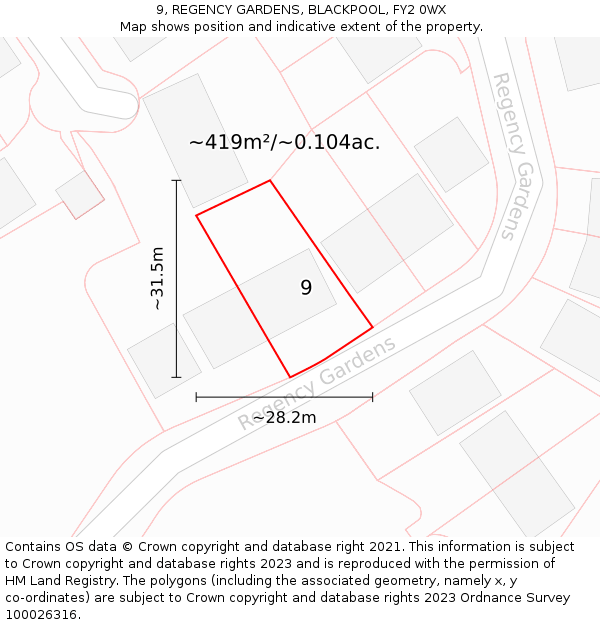 9, REGENCY GARDENS, BLACKPOOL, FY2 0WX: Plot and title map