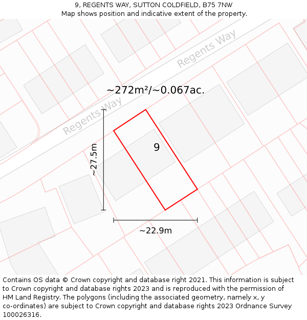 9, REGENTS WAY, SUTTON COLDFIELD, B75 7NW: Plot and title map