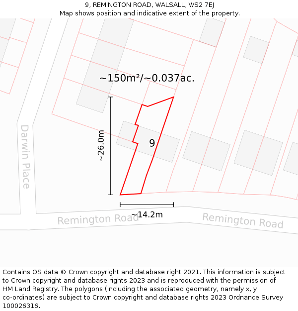 9, REMINGTON ROAD, WALSALL, WS2 7EJ: Plot and title map