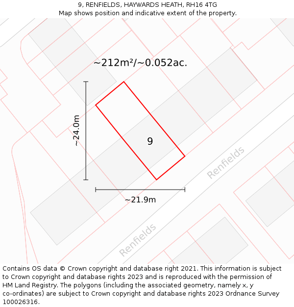 9, RENFIELDS, HAYWARDS HEATH, RH16 4TG: Plot and title map