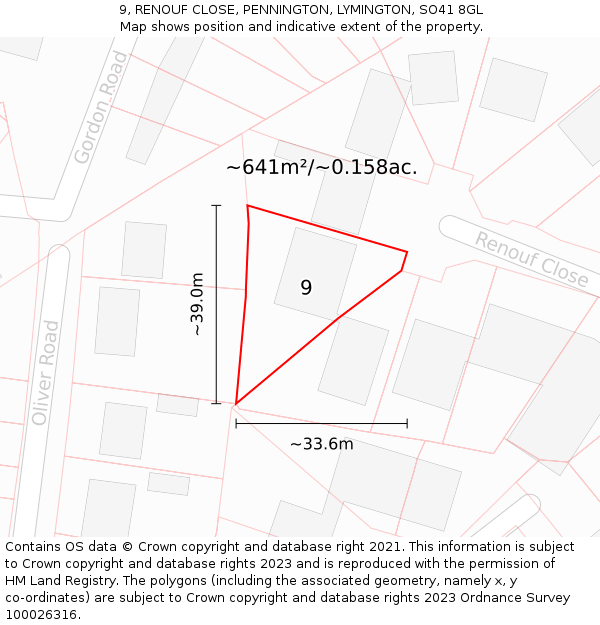 9, RENOUF CLOSE, PENNINGTON, LYMINGTON, SO41 8GL: Plot and title map