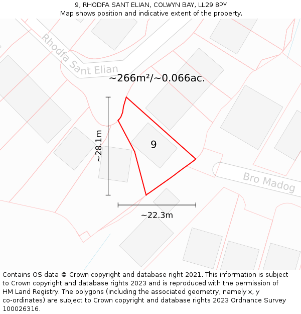 9, RHODFA SANT ELIAN, COLWYN BAY, LL29 8PY: Plot and title map