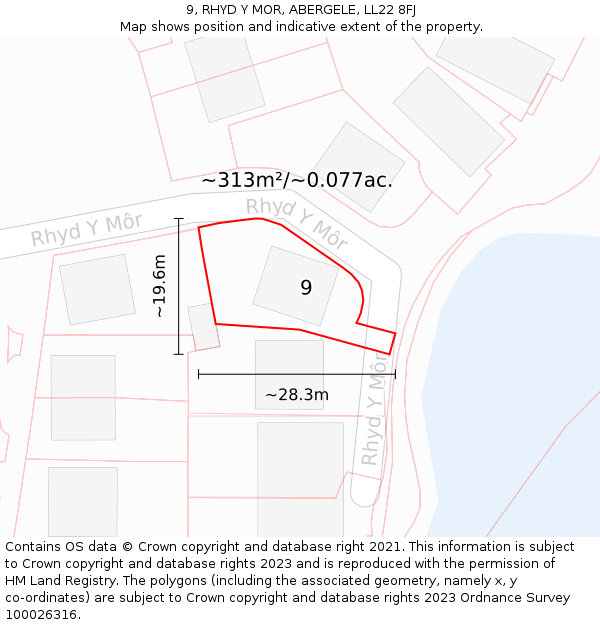 9, RHYD Y MOR, ABERGELE, LL22 8FJ: Plot and title map
