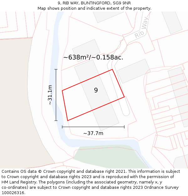 9, RIB WAY, BUNTINGFORD, SG9 9NR: Plot and title map