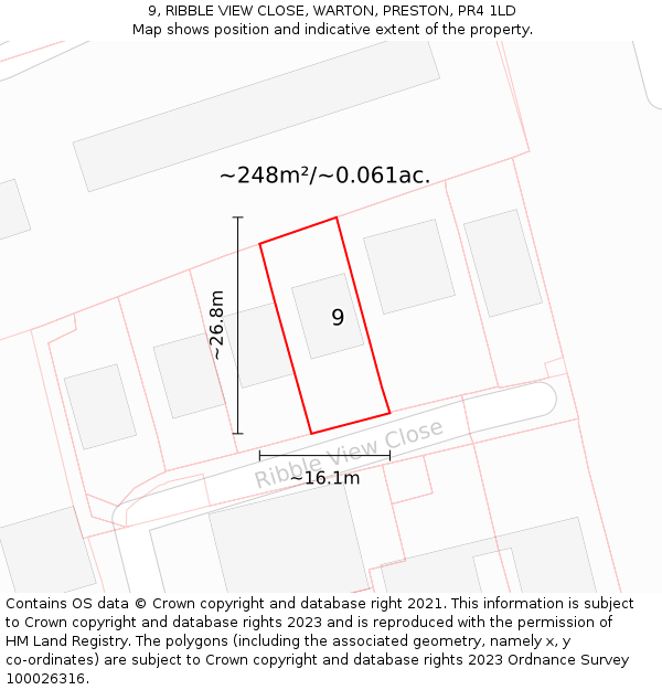 9, RIBBLE VIEW CLOSE, WARTON, PRESTON, PR4 1LD: Plot and title map