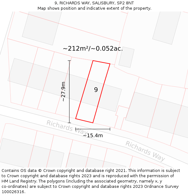 9, RICHARDS WAY, SALISBURY, SP2 8NT: Plot and title map